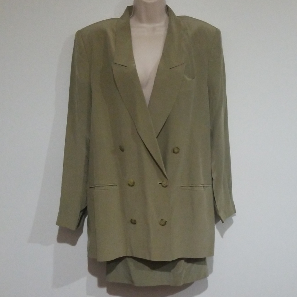 Moda Int'n 100% Silk Vintage Green Skirt Suit
